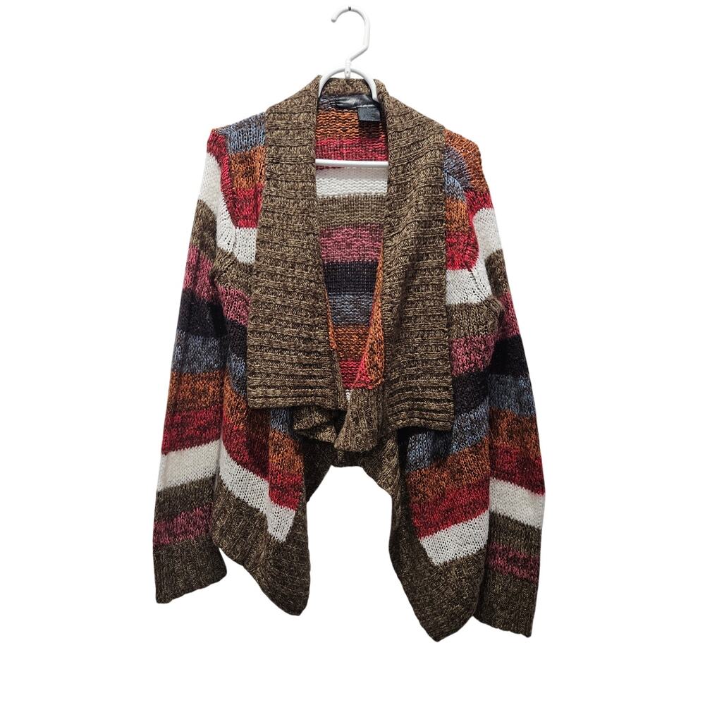 Ashley Boho Striped Draped Open Cardigan Skinny Sleeve Cozy Boutique Sweater L
